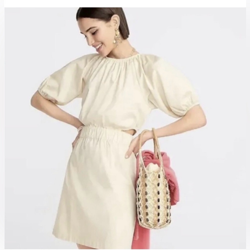J. Crew Cream Mini Dress with puff sleeves and cutout sides. Size 10